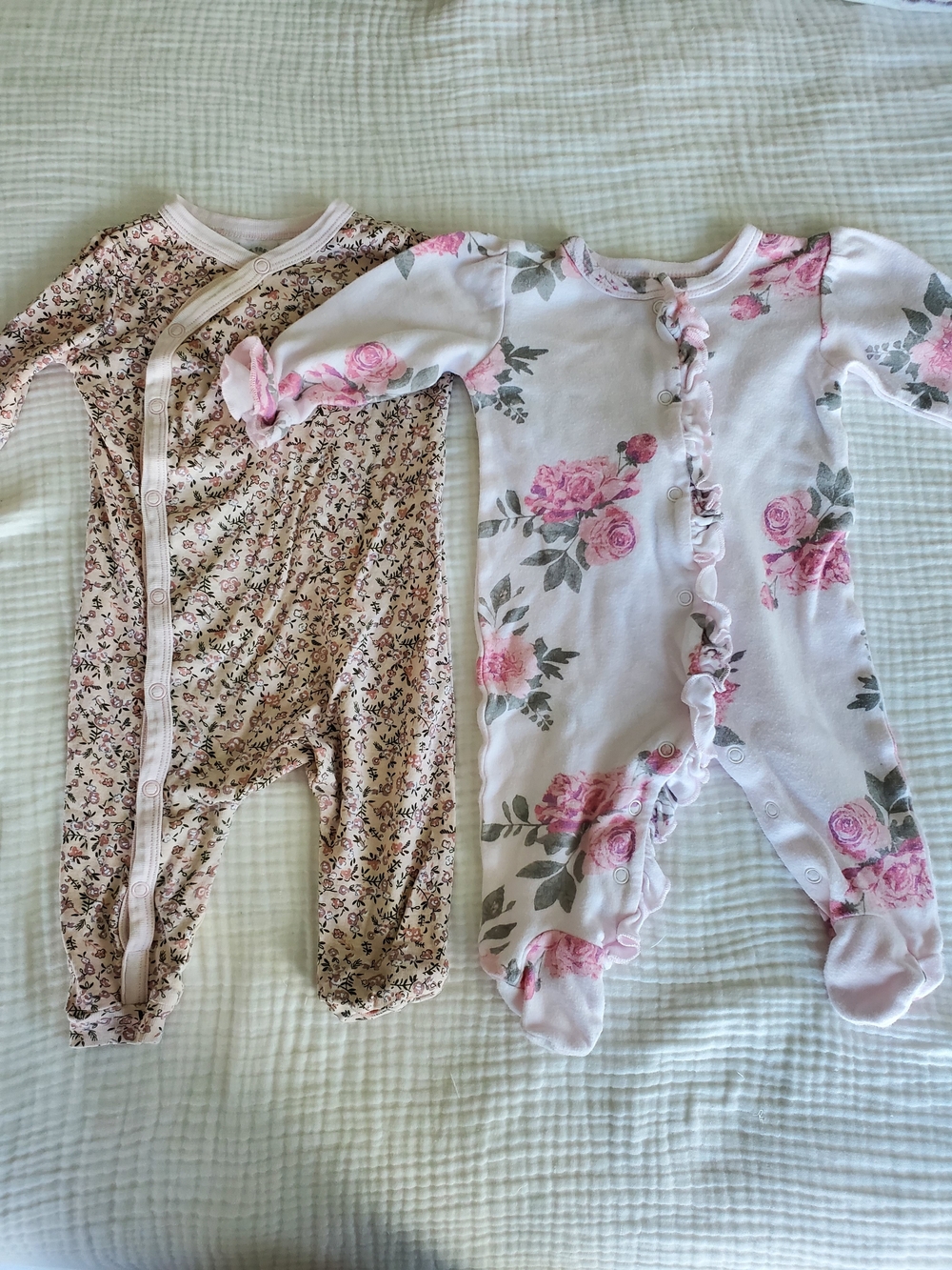 Set Of 2 Baby Girl Pink Floral Footed One-Piece Sleepers